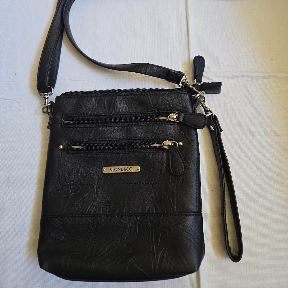 Stone & Co "Nancy" Leather Black 3-Bagger Convertible Crossbody Bag